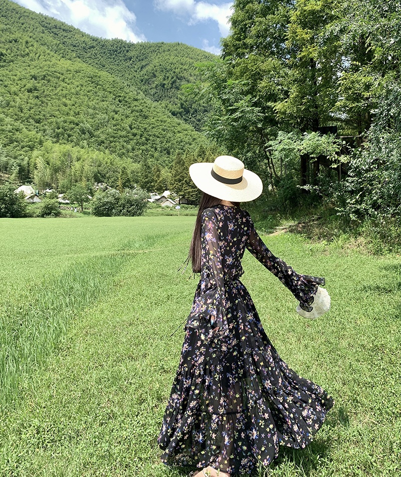 Long sleeve romantic maxi dress chiffon dress 2pcs set