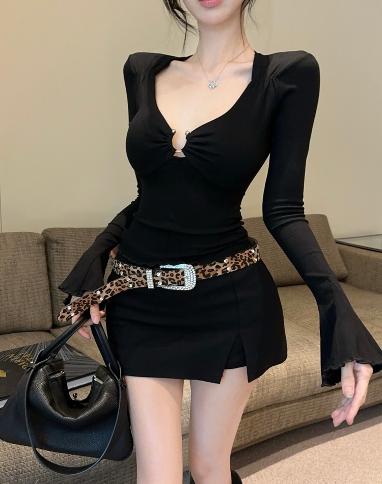Pinched waist bottoming shirt inside the ride tops for women