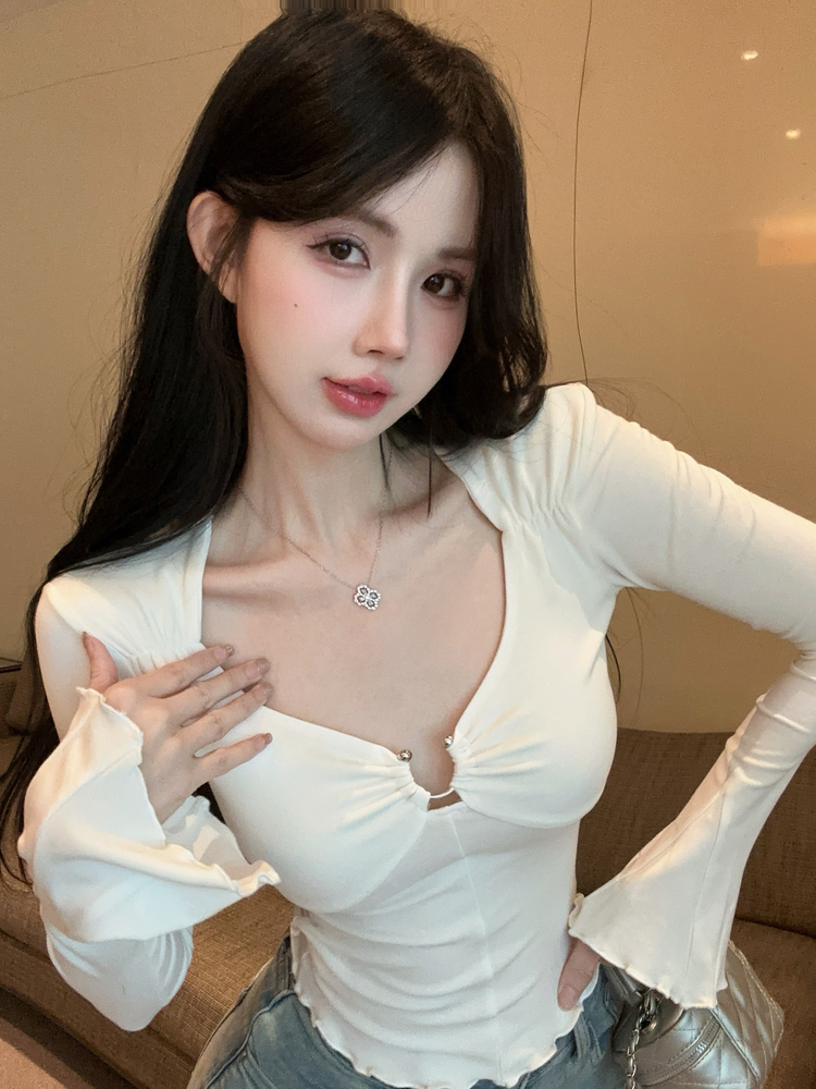 Pinched waist bottoming shirt inside the ride tops for women