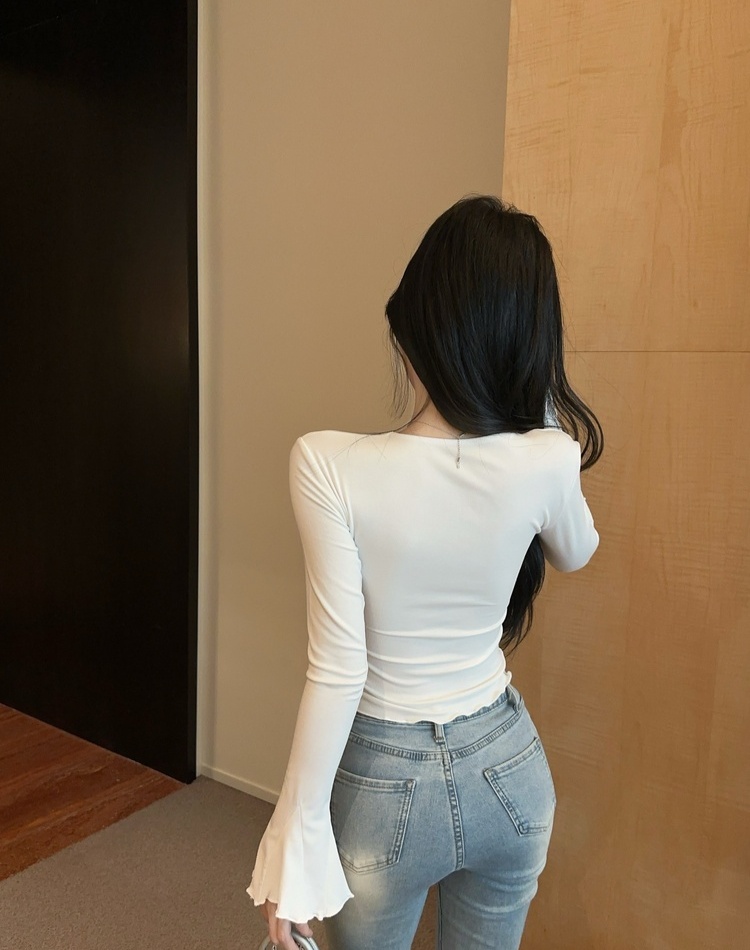 Pinched waist bottoming shirt inside the ride tops for women
