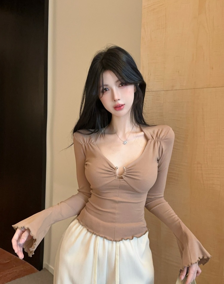 Pinched waist bottoming shirt inside the ride tops for women