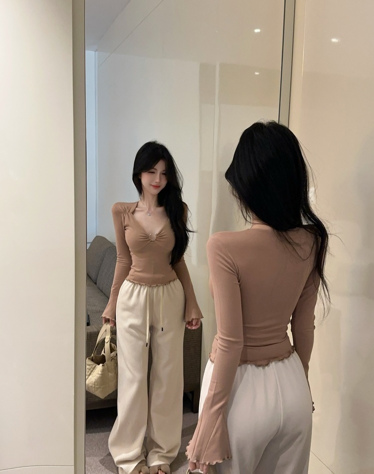 Pinched waist bottoming shirt inside the ride tops for women