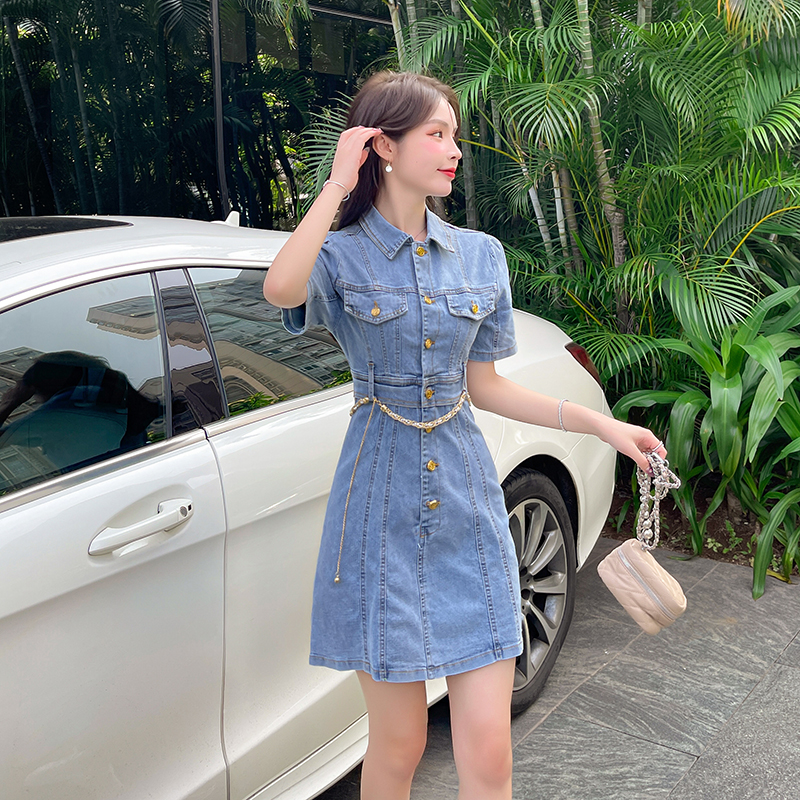 Denim cozy Korean style elasticity slim Casual dress
