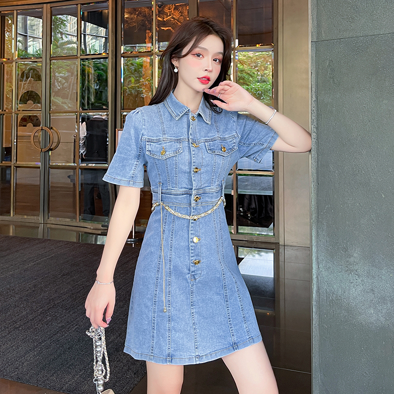 Denim cozy Korean style elasticity slim Casual dress