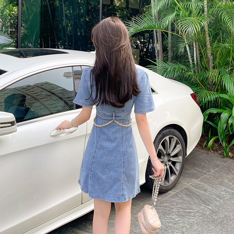 Denim cozy Korean style elasticity slim Casual dress