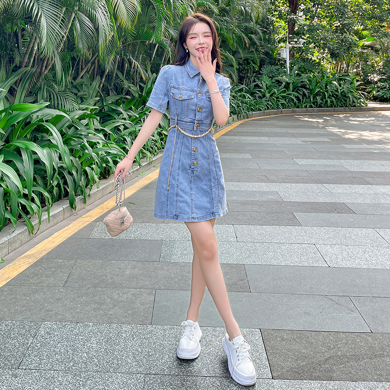 Denim cozy Korean style elasticity slim Casual dress
