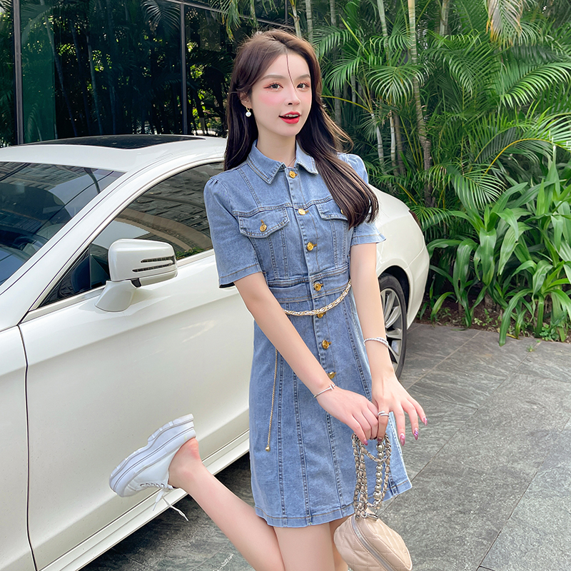 Denim cozy Korean style elasticity slim Casual dress