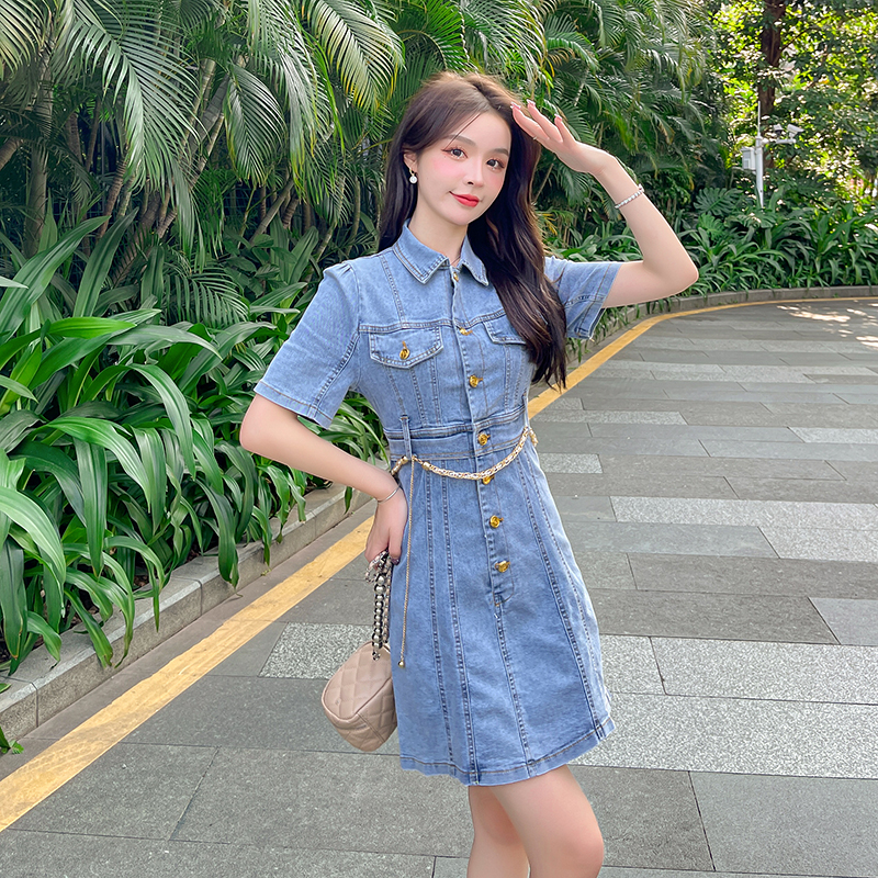 Denim cozy Korean style elasticity slim Casual dress