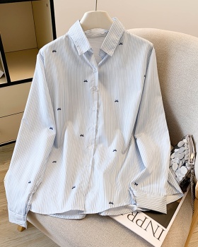 Stripe France style Casual small shirt temperament autumn shirt
