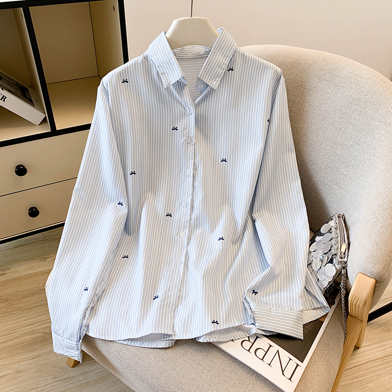 Stripe France style Casual small shirt temperament autumn shirt