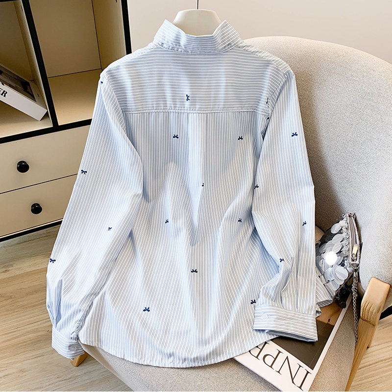 Stripe France style Casual small shirt temperament autumn shirt