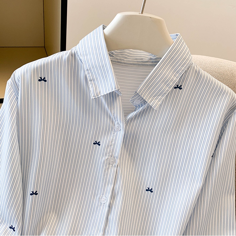 Stripe France style Casual small shirt temperament autumn shirt