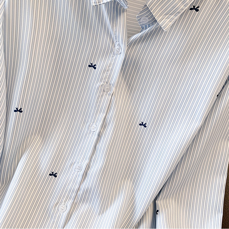 Stripe France style Casual small shirt temperament autumn shirt