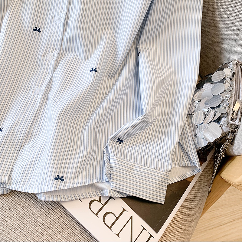 Stripe France style Casual small shirt temperament autumn shirt