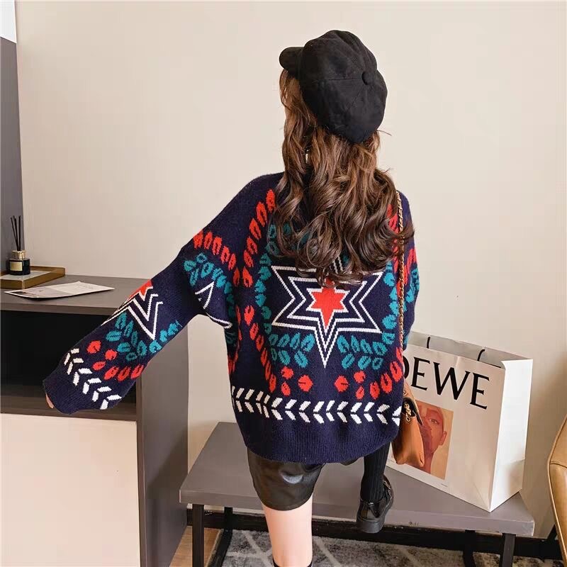 Pullover short sweater national style loose tops