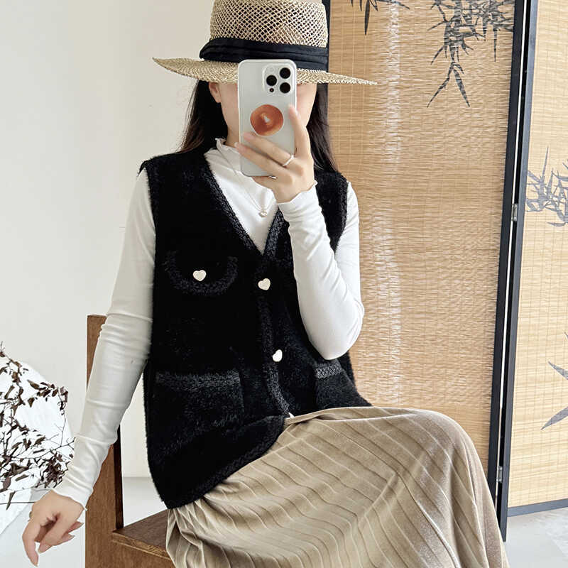 Imitation of mink velvet vest cardigan for women