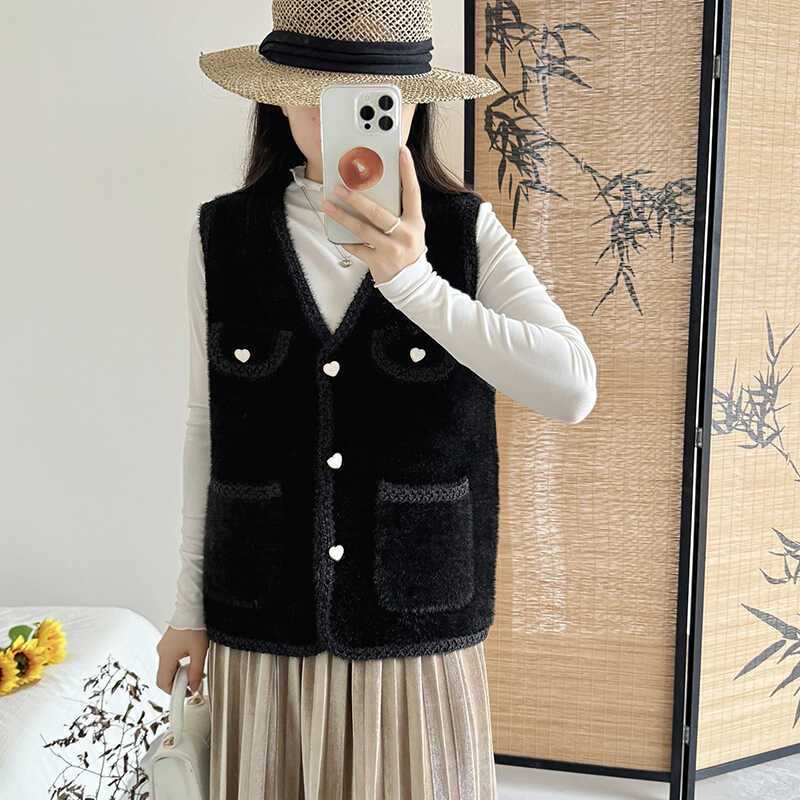 Imitation of mink velvet vest cardigan for women