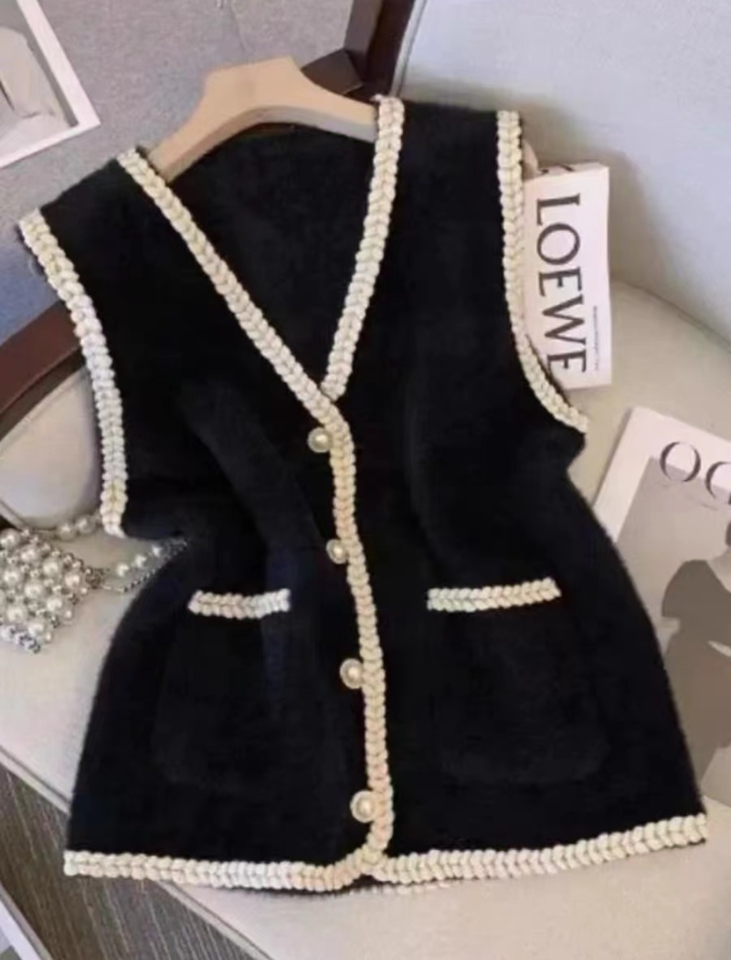 V-neck waistcoat imitation of mink velvet tops for women