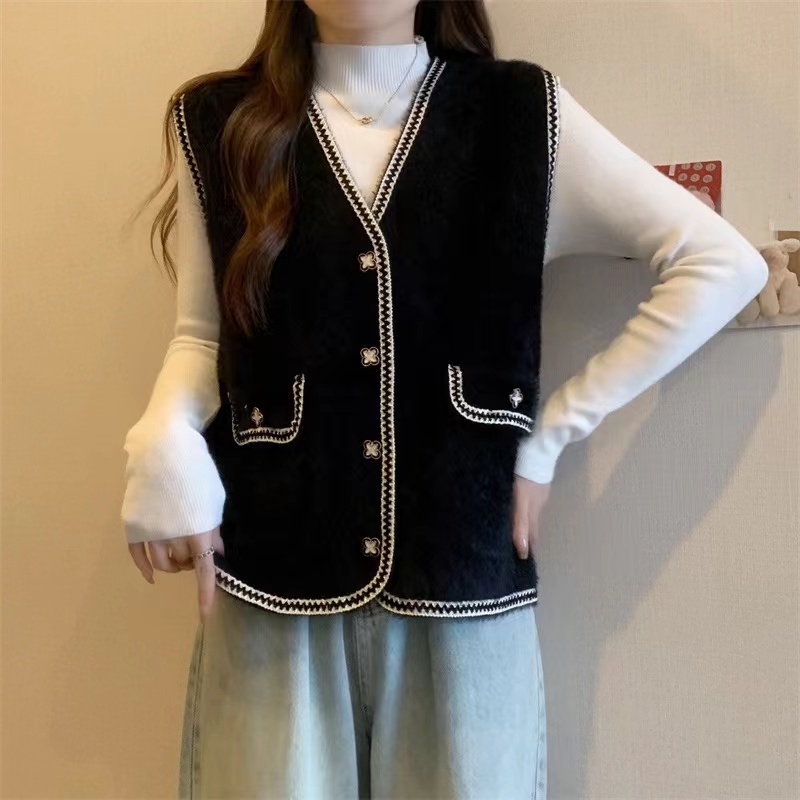 Autumn and winter mink velvet cardigan chanelstyle knitted coat
