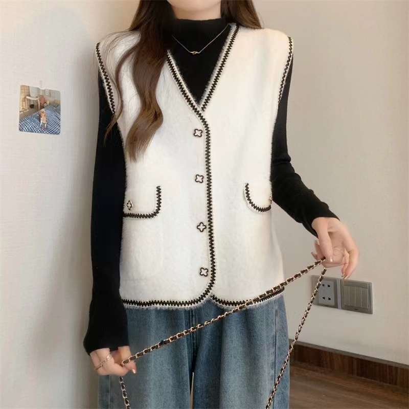 Autumn and winter mink velvet cardigan chanelstyle knitted coat