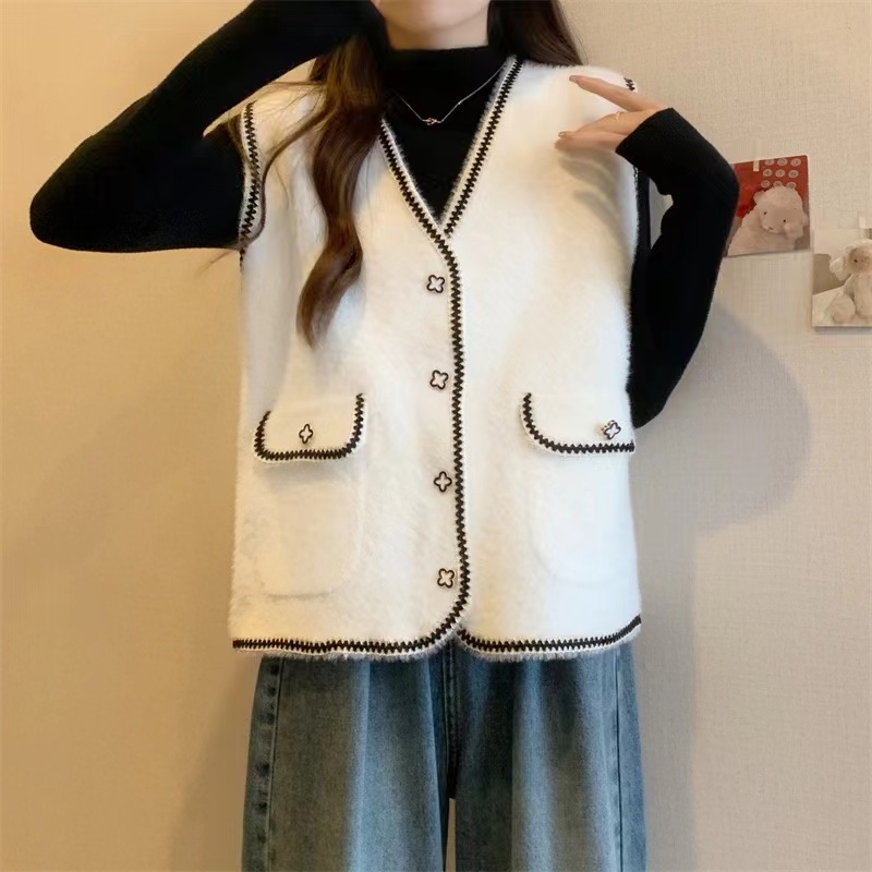 Autumn and winter mink velvet cardigan chanelstyle knitted coat