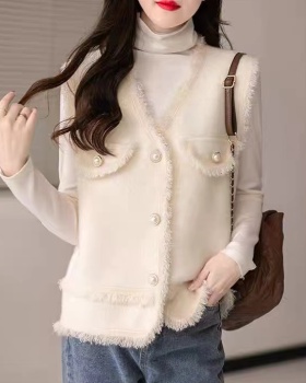 Imitation of mink velvet tops sleeveless waistcoat
