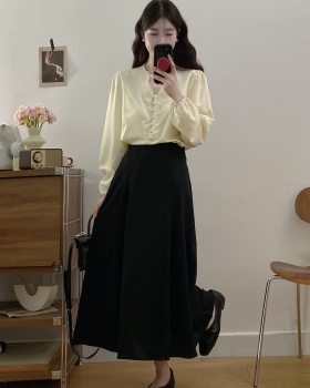 France style pleated skirt ladies tops 2pcs set