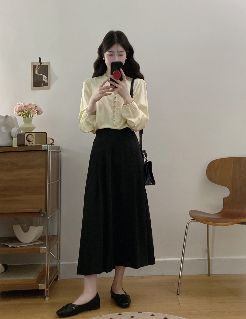 France style pleated skirt ladies tops 2pcs set