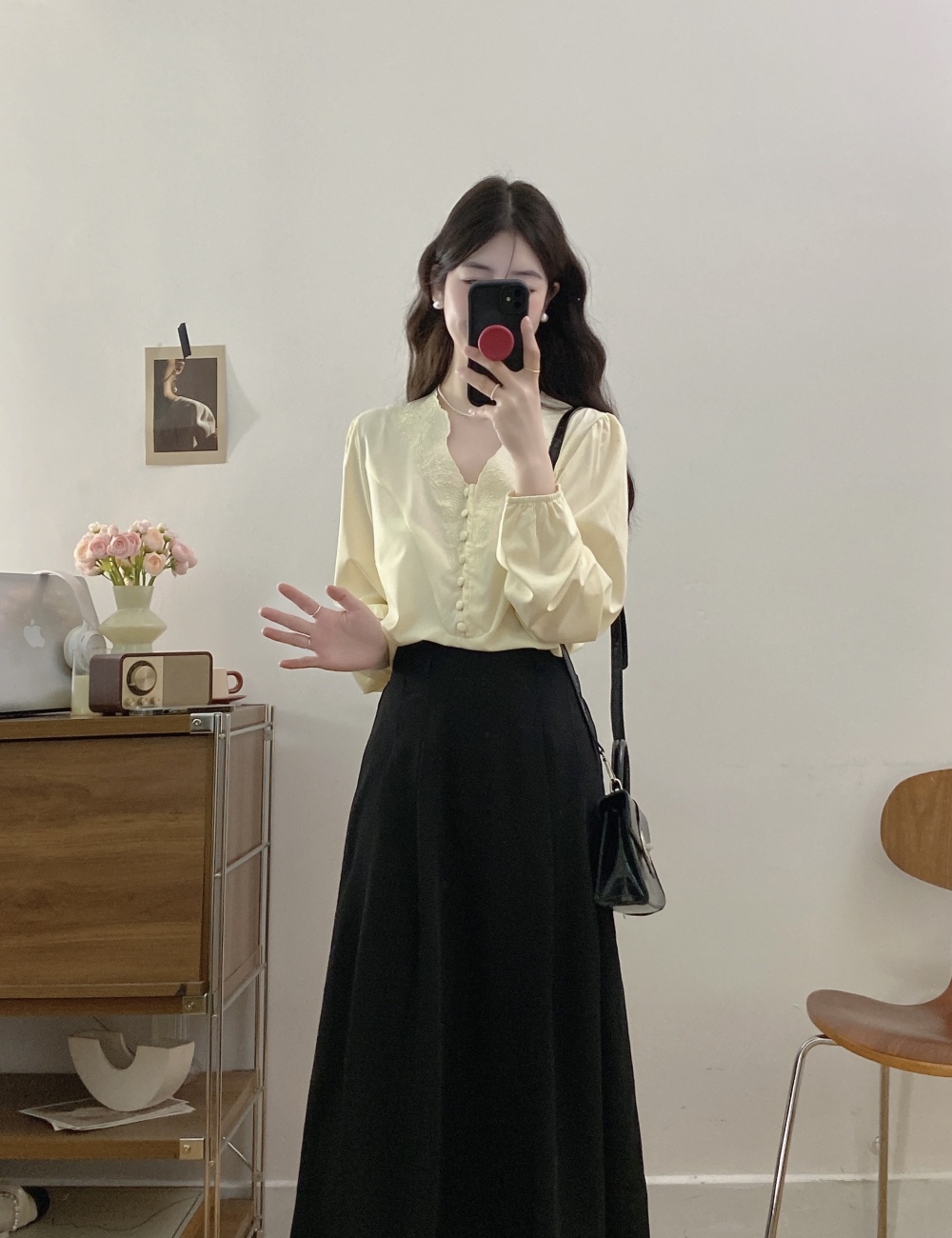 France style pleated skirt ladies tops 2pcs set