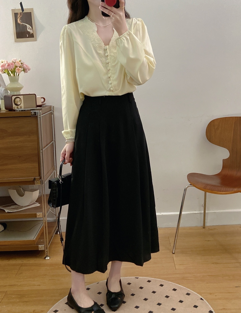 France style pleated skirt ladies tops 2pcs set