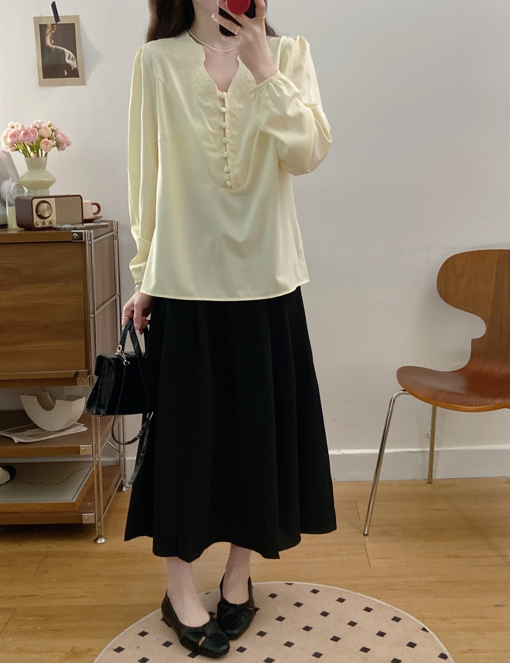 France style pleated skirt ladies tops 2pcs set