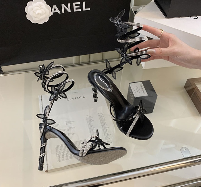 Fine-root high-heeled shoes rhinestone sandals for women