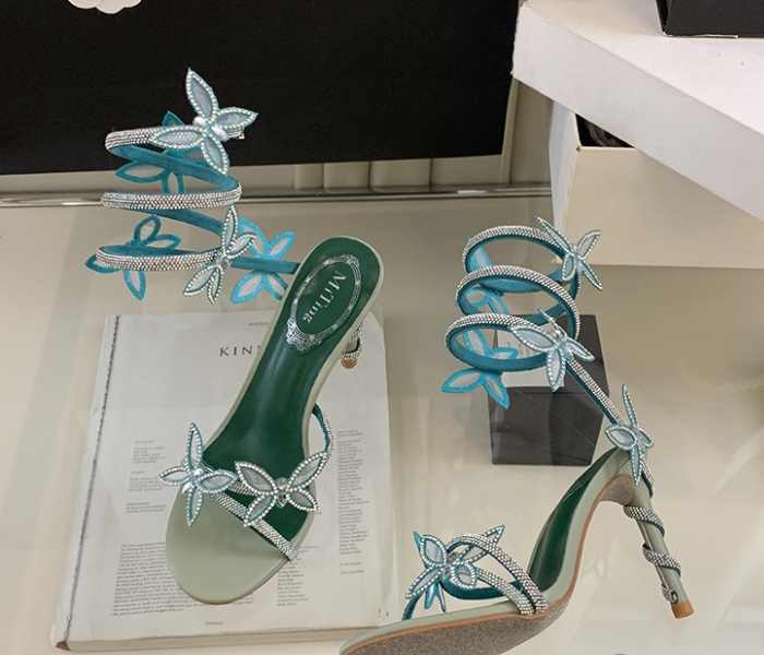 Fine-root high-heeled shoes rhinestone sandals for women