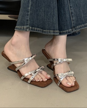 Sweet slipsole high-heeled bow France style slippers