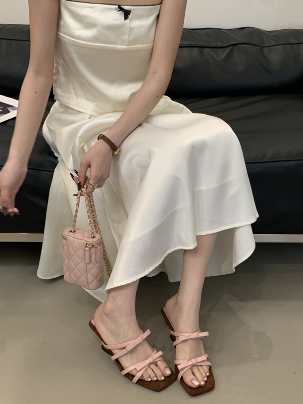 Sweet slipsole high-heeled bow France style slippers
