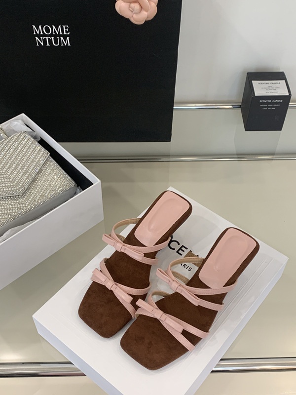 Sweet slipsole high-heeled bow France style slippers