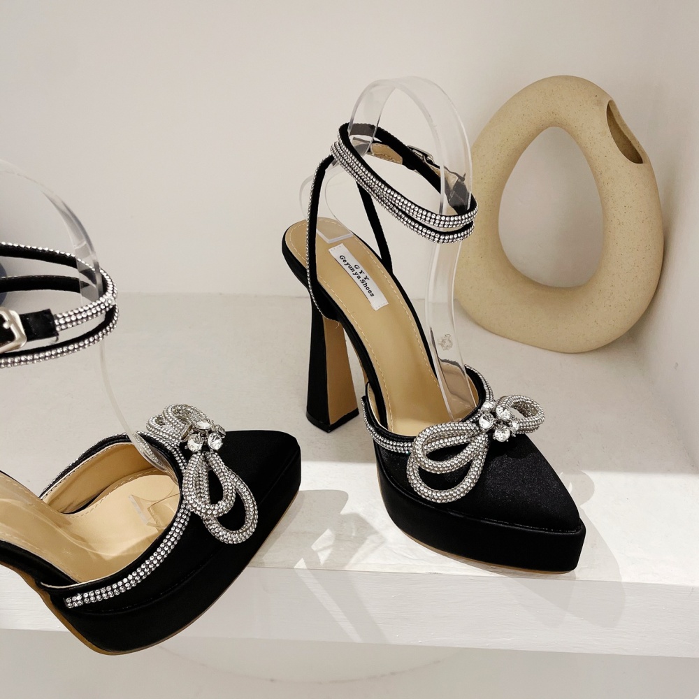 Butterfly rhinestone high-heeled shoes pointed platform