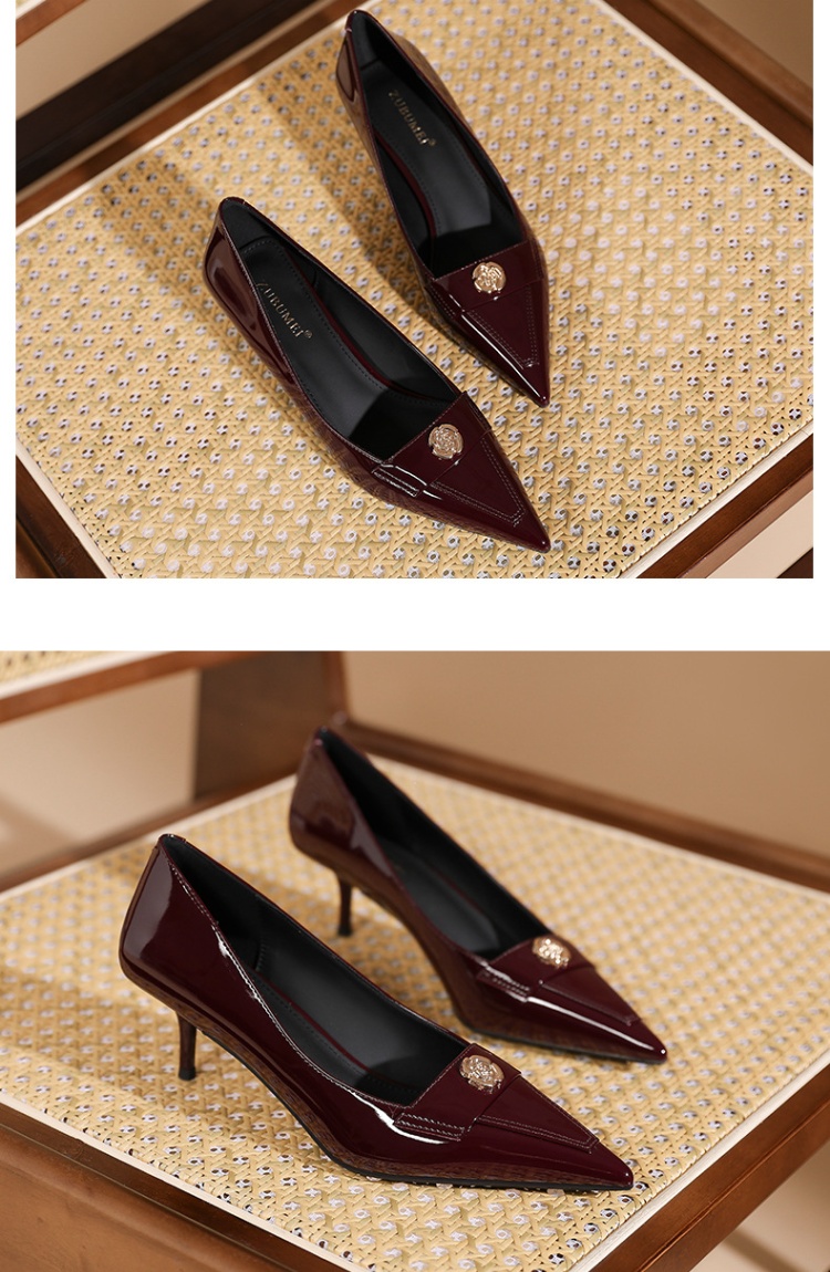 Sexy Korean style high-heeled shoes leather face low shoes