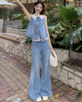 Summer waistcoat wide leg pants a set