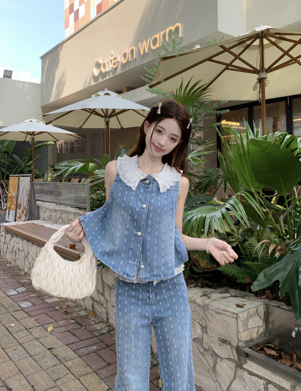 Summer waistcoat wide leg pants a set