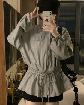 Korean style zip stripe jacket retro loose coat