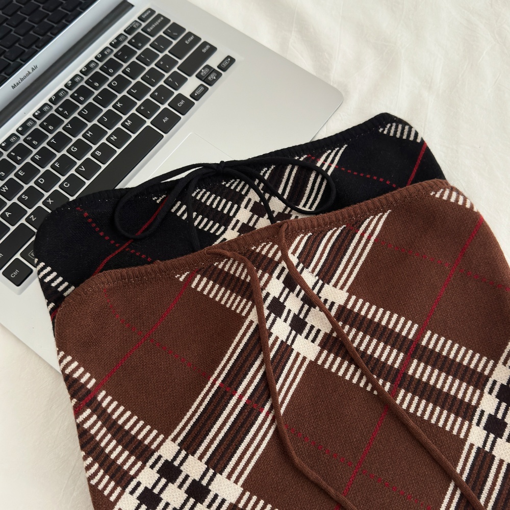 Plaid retro cardigan pure cotton coat 2pcs set