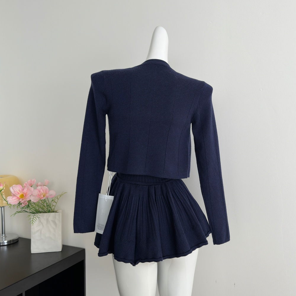 Knitted sling ballet T-back Korean style white tops 2pcs set