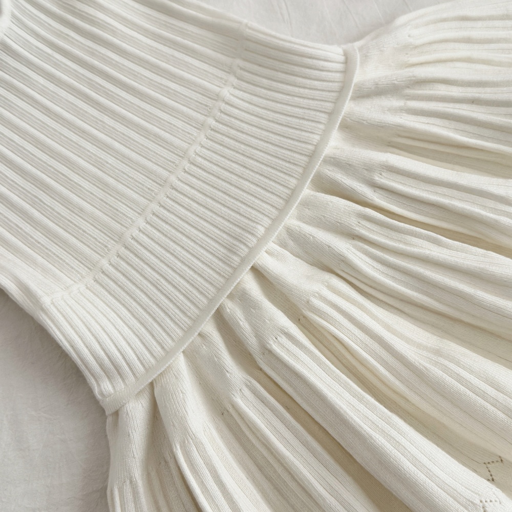 Knitted sling ballet T-back Korean style white tops 2pcs set
