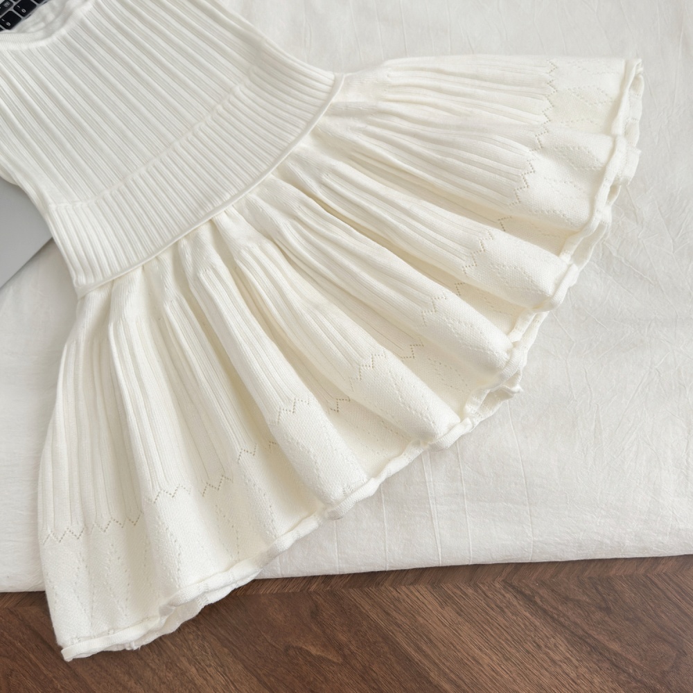 Knitted sling ballet T-back Korean style white tops 2pcs set