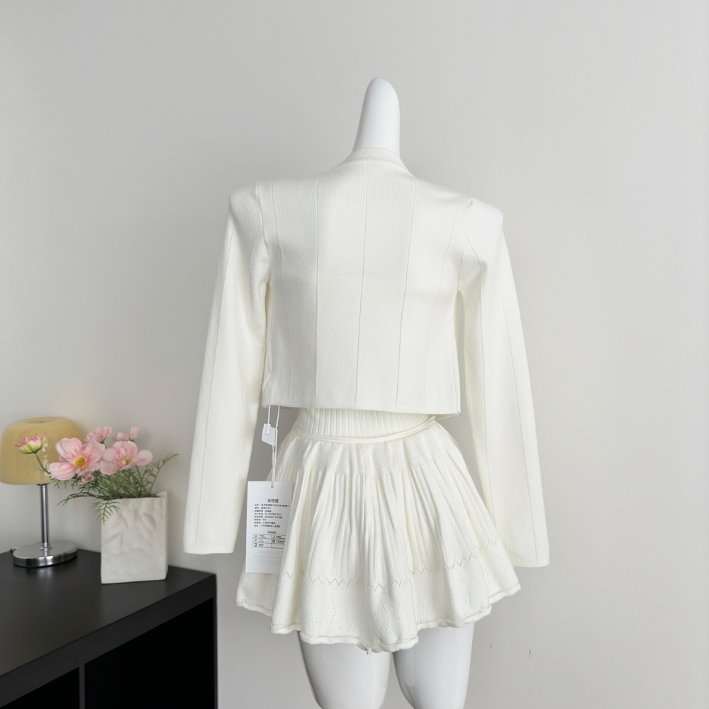 Knitted sling ballet T-back Korean style white tops 2pcs set