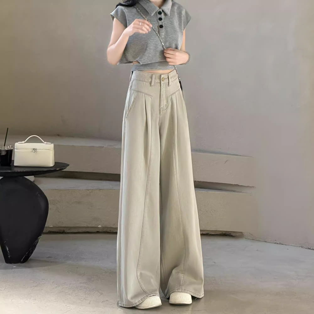 High waist drape jeans straight pants for women
