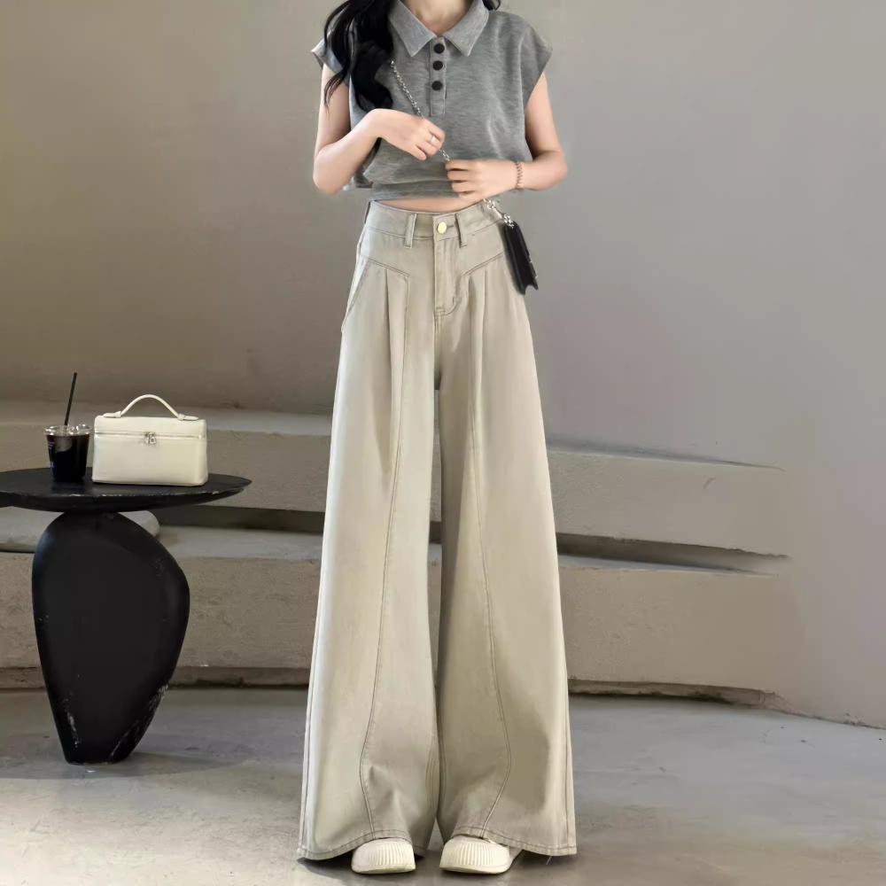 High waist drape jeans straight pants for women