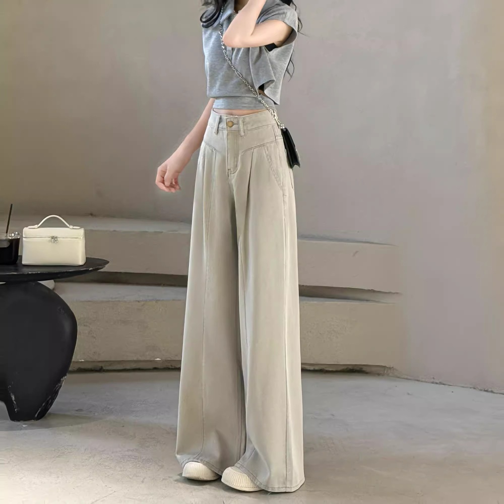 High waist drape jeans straight pants for women