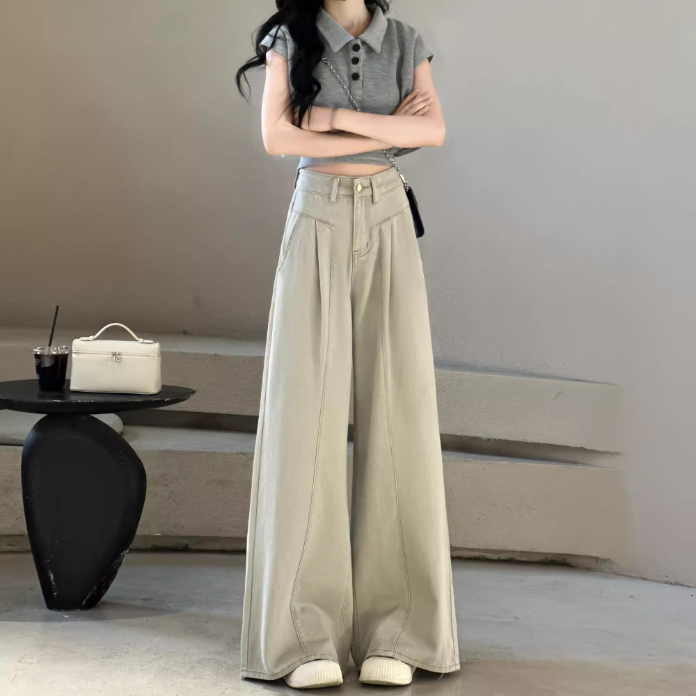 High waist drape jeans straight pants for women
